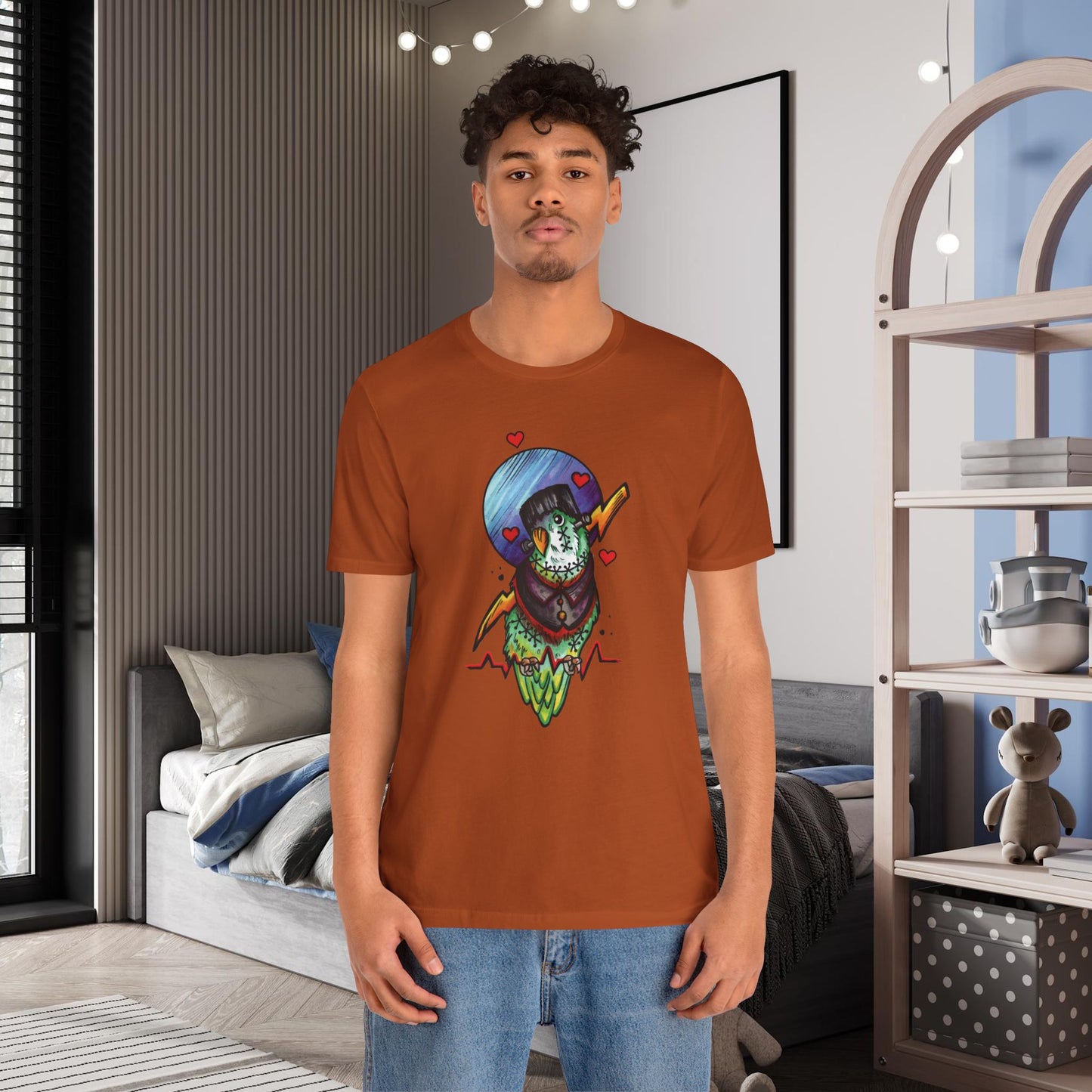 Frankenstein Lovebird, Hand-Drawn & Hand-Colored Tee