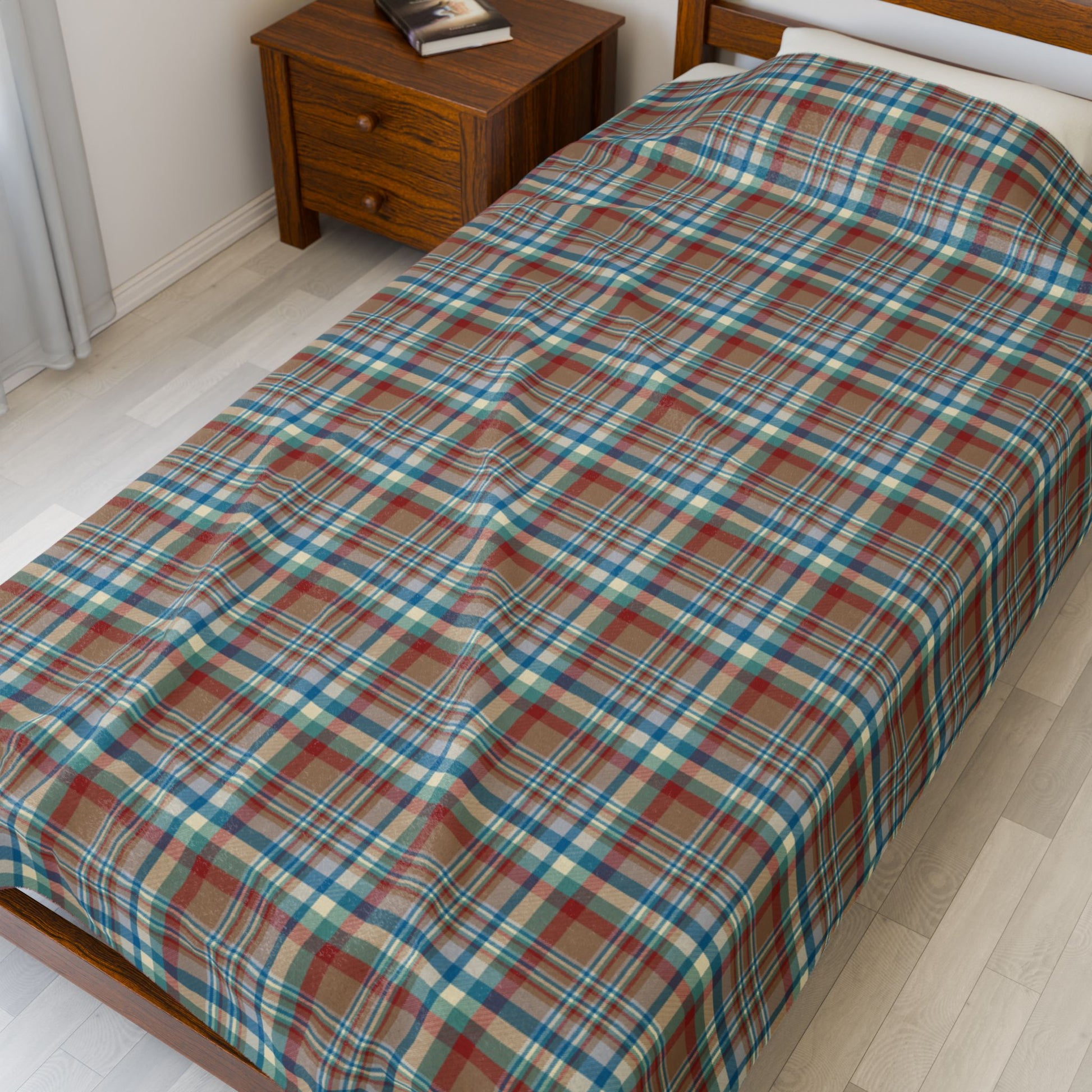 Brown, Red & Blue Aurora OH Plaid Velveteen Plush Blanket