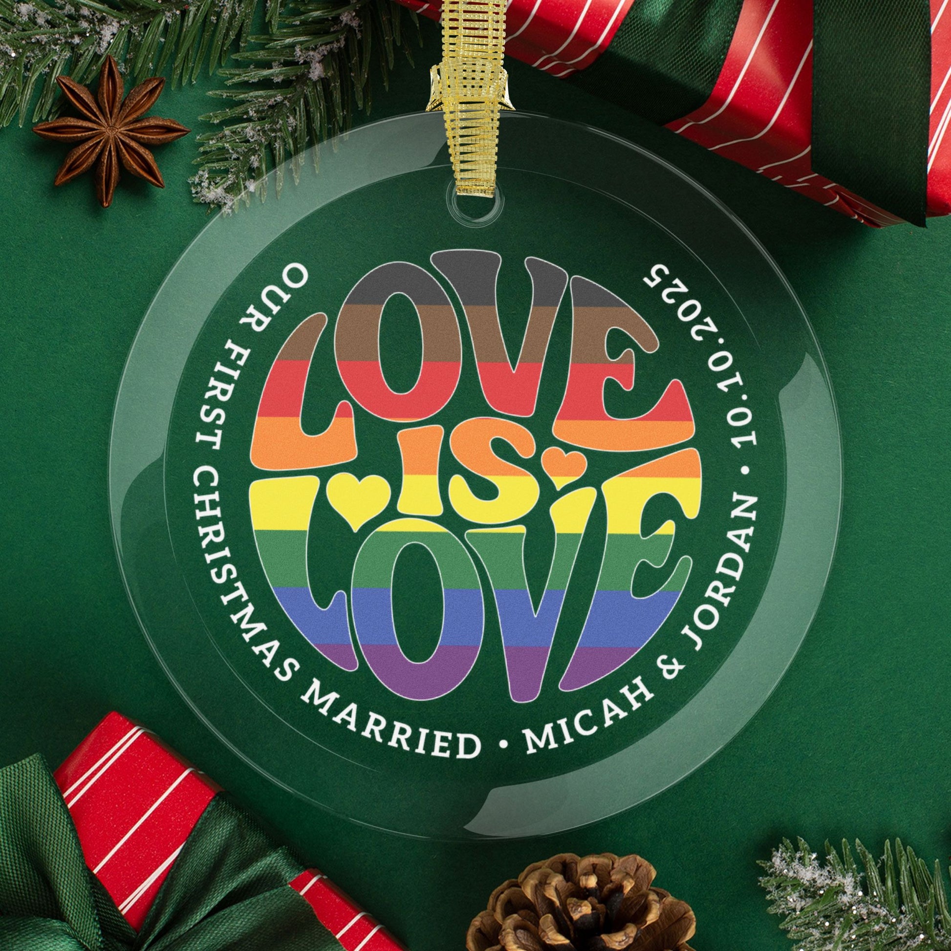 Round One Size Custom Glass Love is Love Philadelphia PA Rainbow Pride 3.5" Circle Ornaments