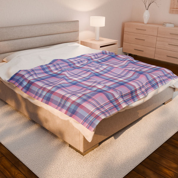 60" × 80" Bigender Purple Pride Plaid Velveteen Plush Blanket