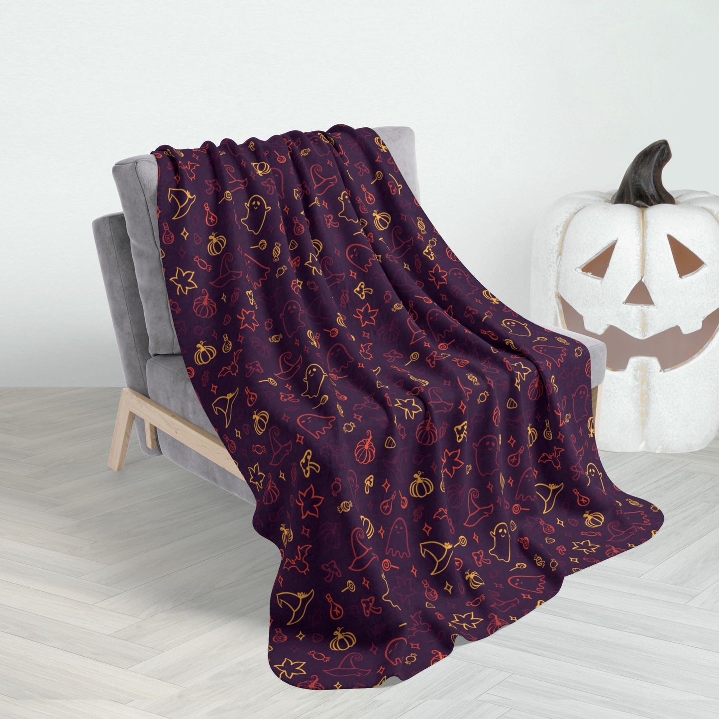 50" × 60" Halloween Fun Pattern Maroon Fleece Sherpa Blanket