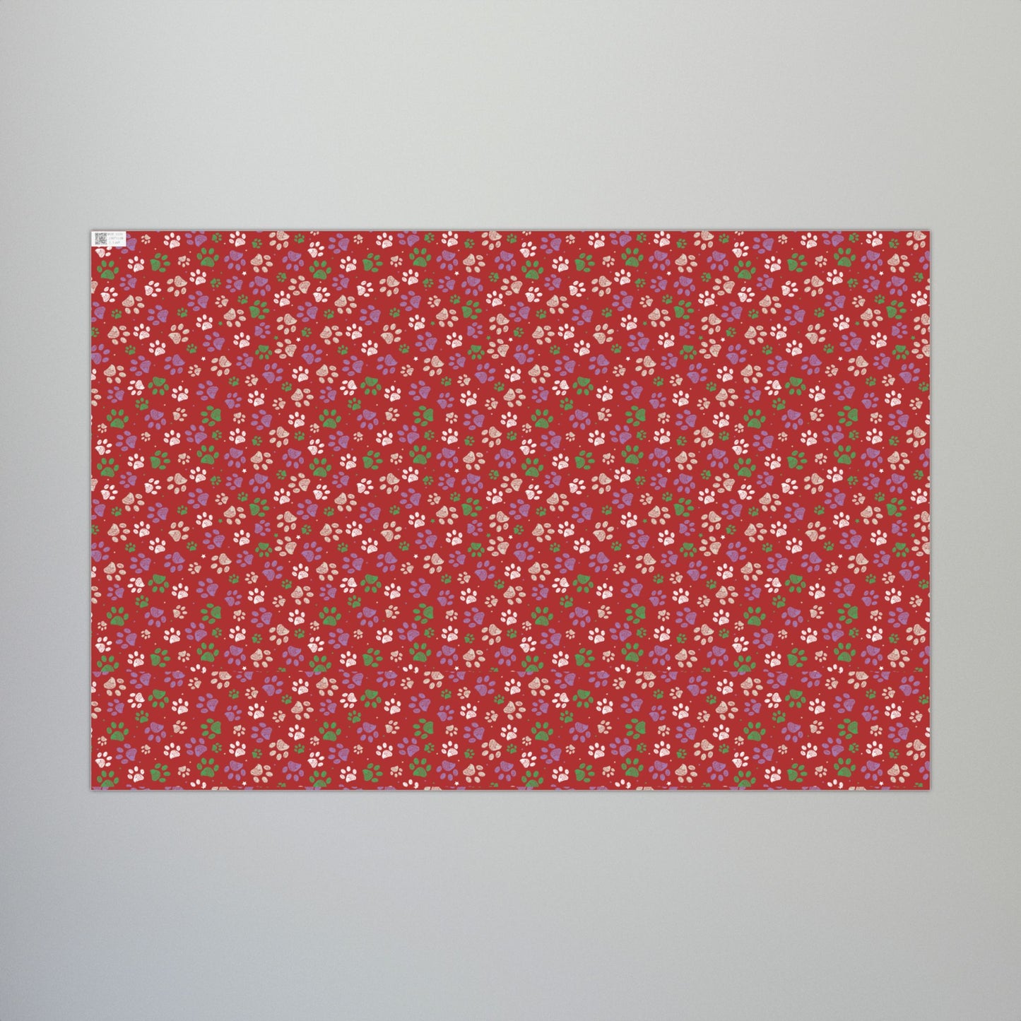 Christmas Red & White Paw Print Detroit MI Gift Wrapping Paper Roll
