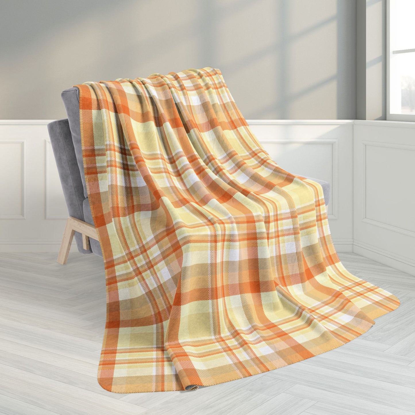 60" × 80" Summer Orange Plaid Fleece Sherpa Blanket
