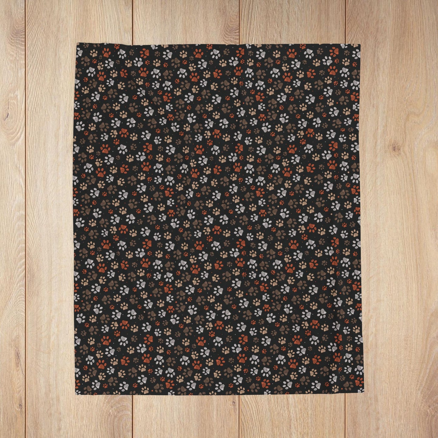 Brown Paw Prints Black Velveteen Plush Blanket
