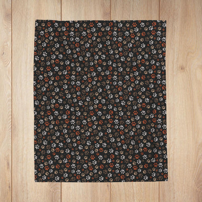 Brown Paw Prints Black Velveteen Plush Blanket