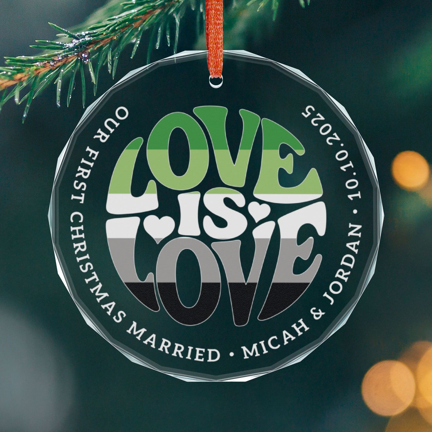 Round One size Custom Crystal Love is Love Aromantic Pride 3" Circle Ornament