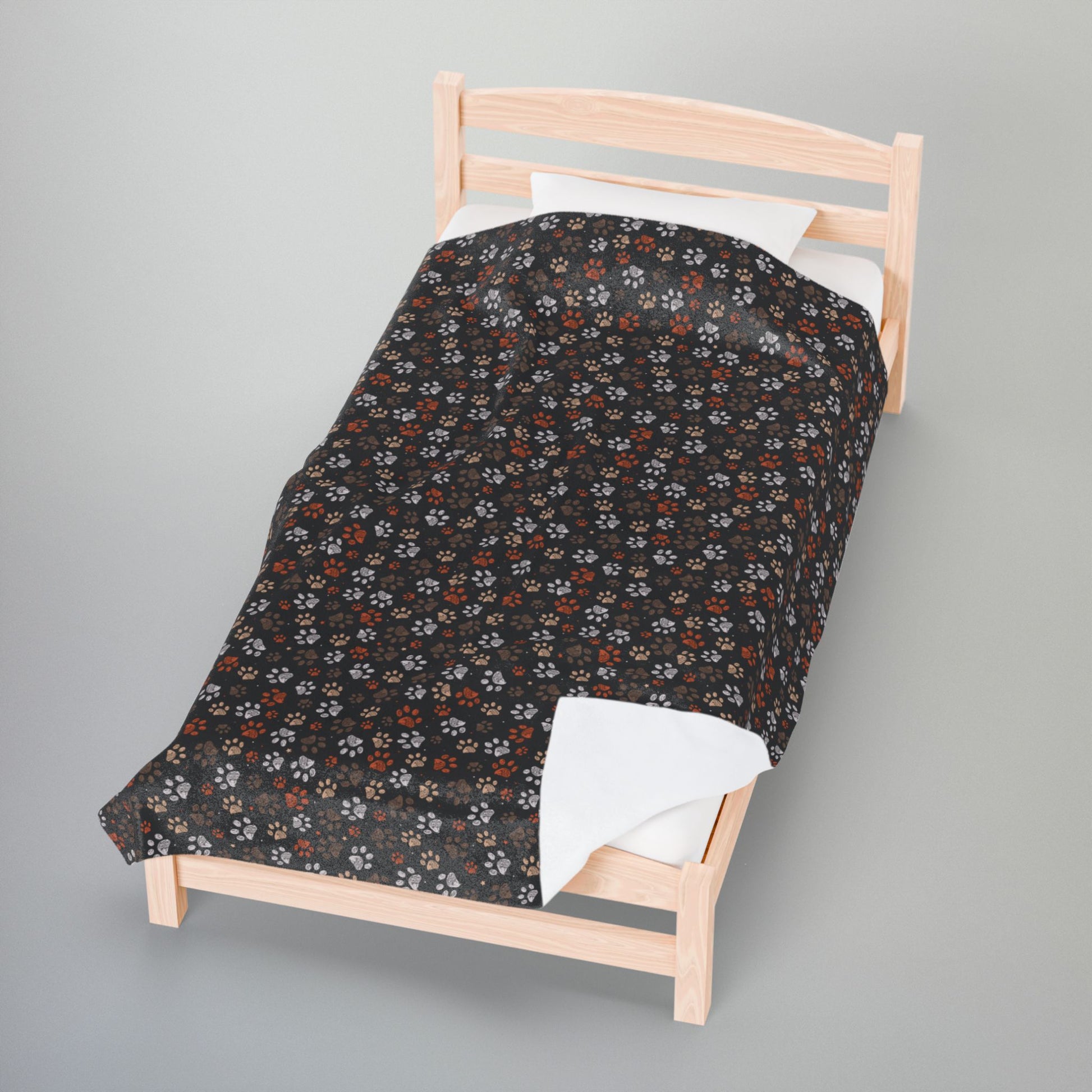 Brown Paw Prints Black Velveteen Plush Blanket