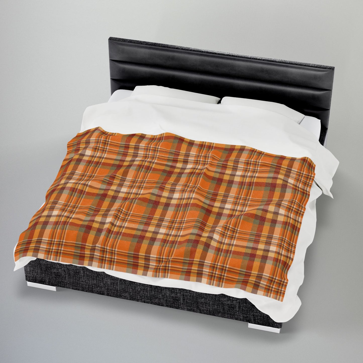 Autumn Orange Plaid Velveteen Plush Blanket