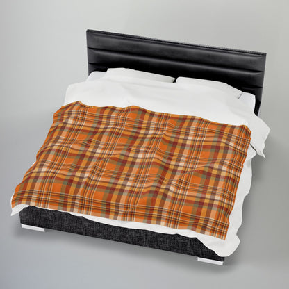 Autumn Orange Plaid Velveteen Plush Blanket