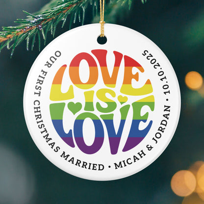 Round One size Custom Ceramic Love is Love Rainbow Pride 2.8" Circle Ornament
