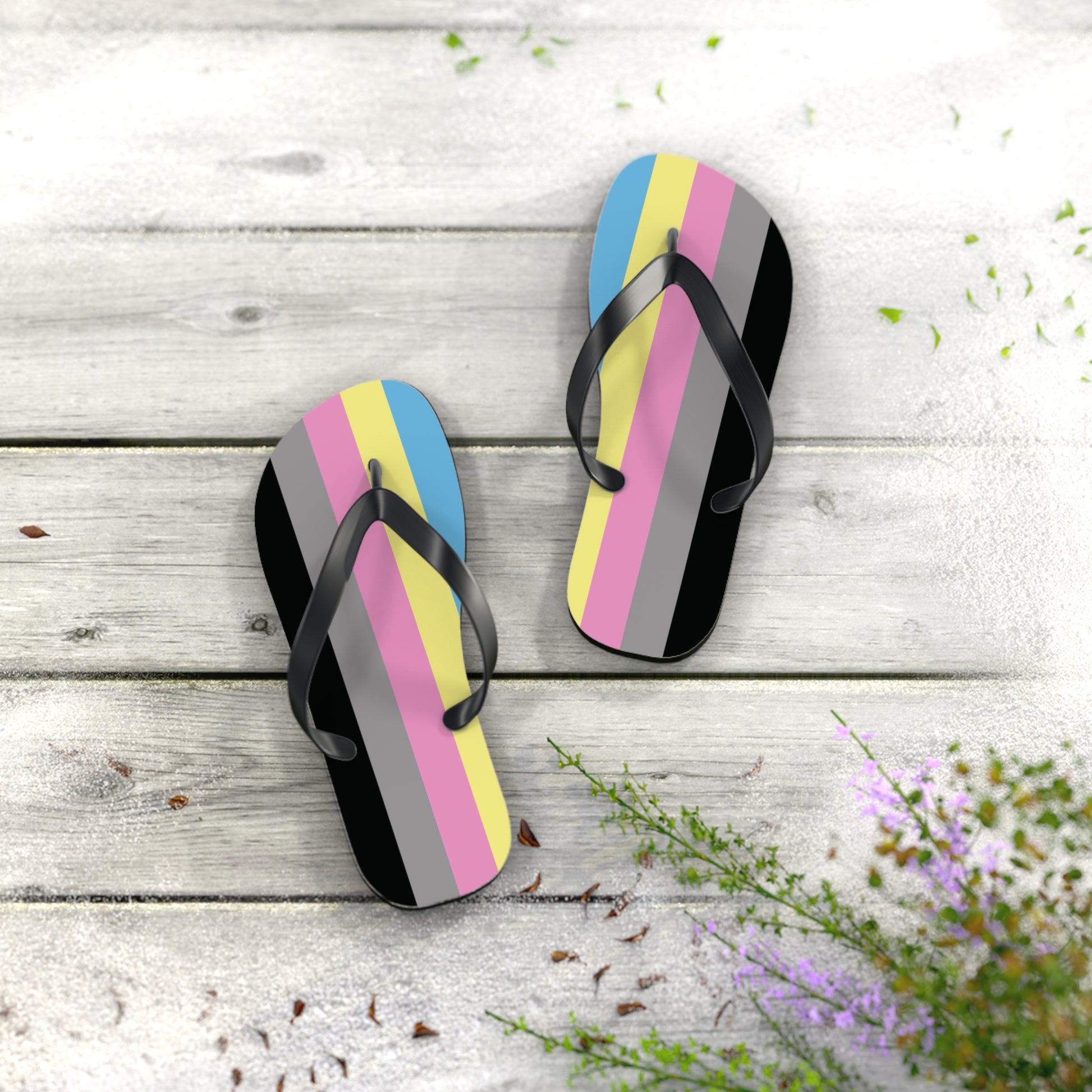 S Black sole Polygender Pride Flip Flops