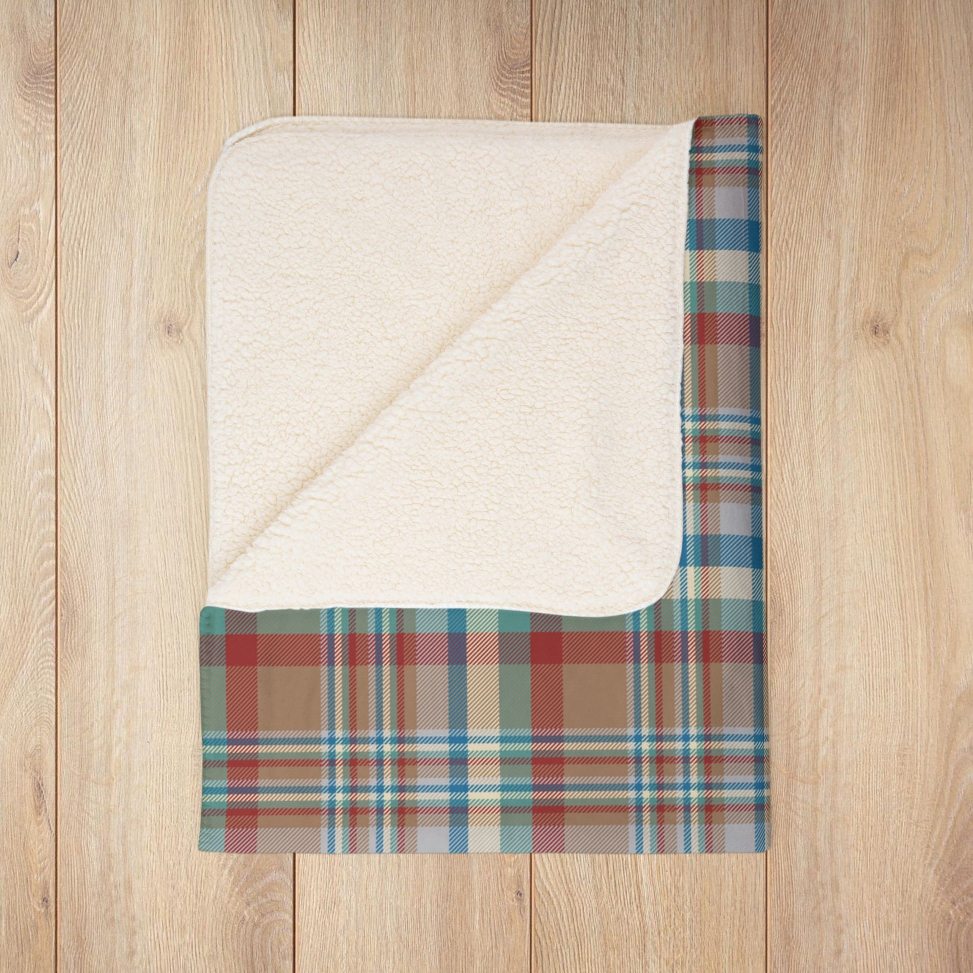 Brown, Red & Blue Aurora OH Plaid Fleece Sherpa Blanket
