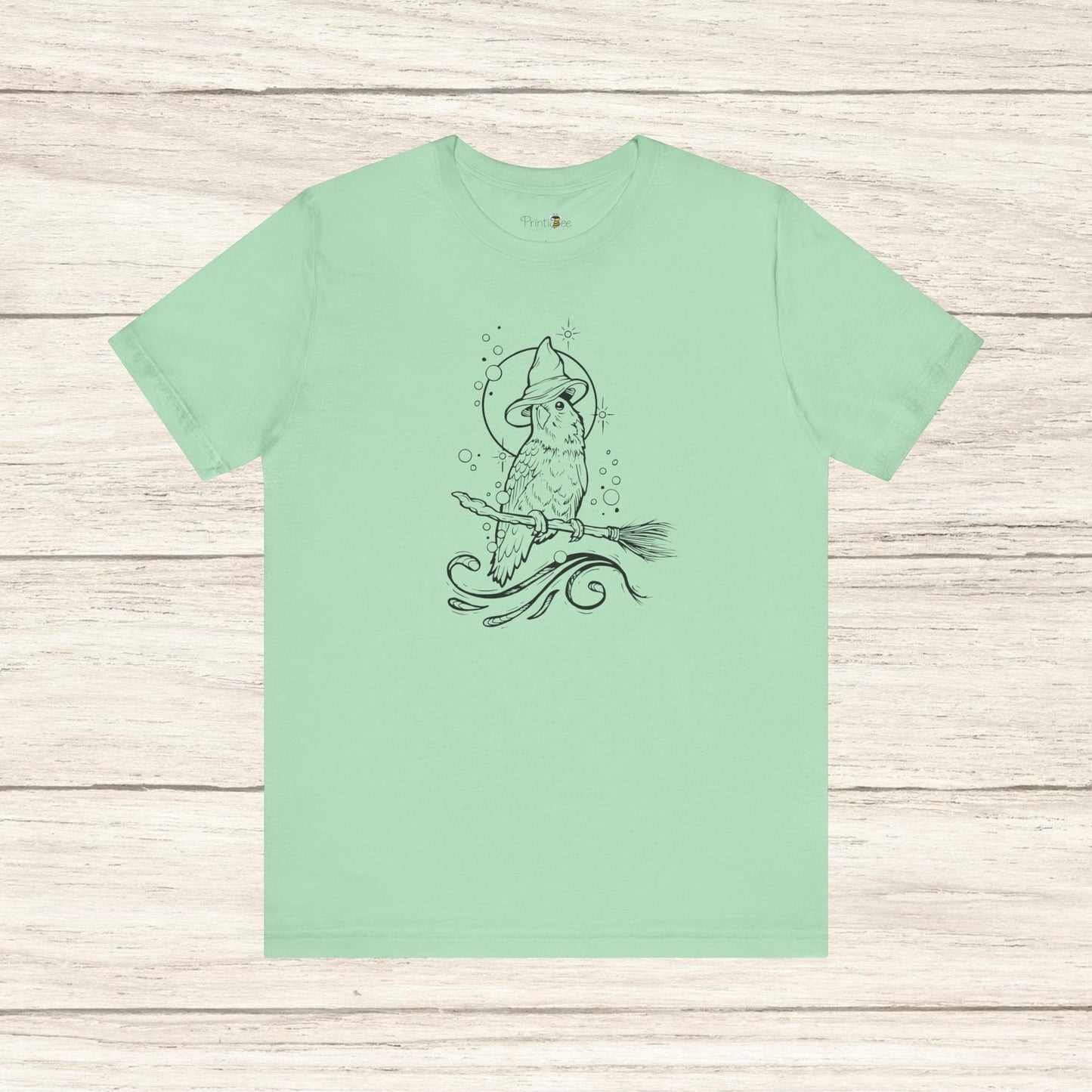 Lovebird Witch on a Broom, Line Art Tee