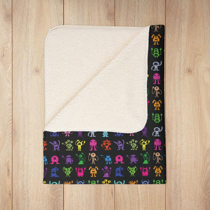 Halloween Multicolored Monsters Fleece Sherpa Blanket