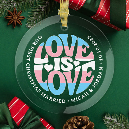 Round One Size Custom Glass Love is Love Transgender Pride 3.5" Circle Ornaments