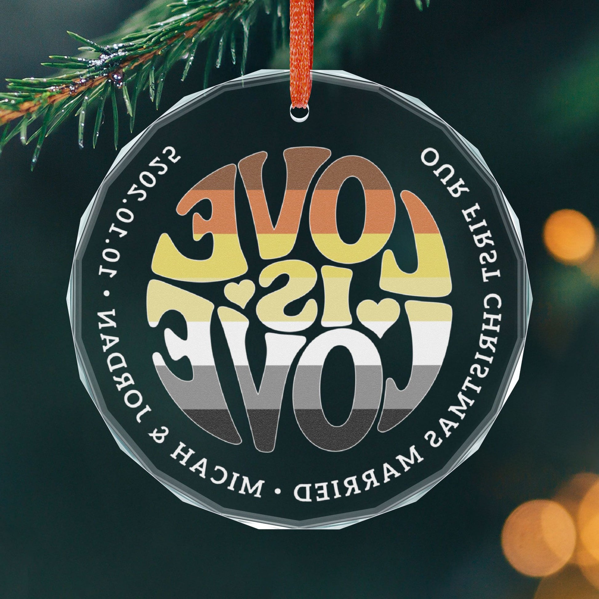 Custom Crystal Love is Love Bear Pride 3" Circle Ornament