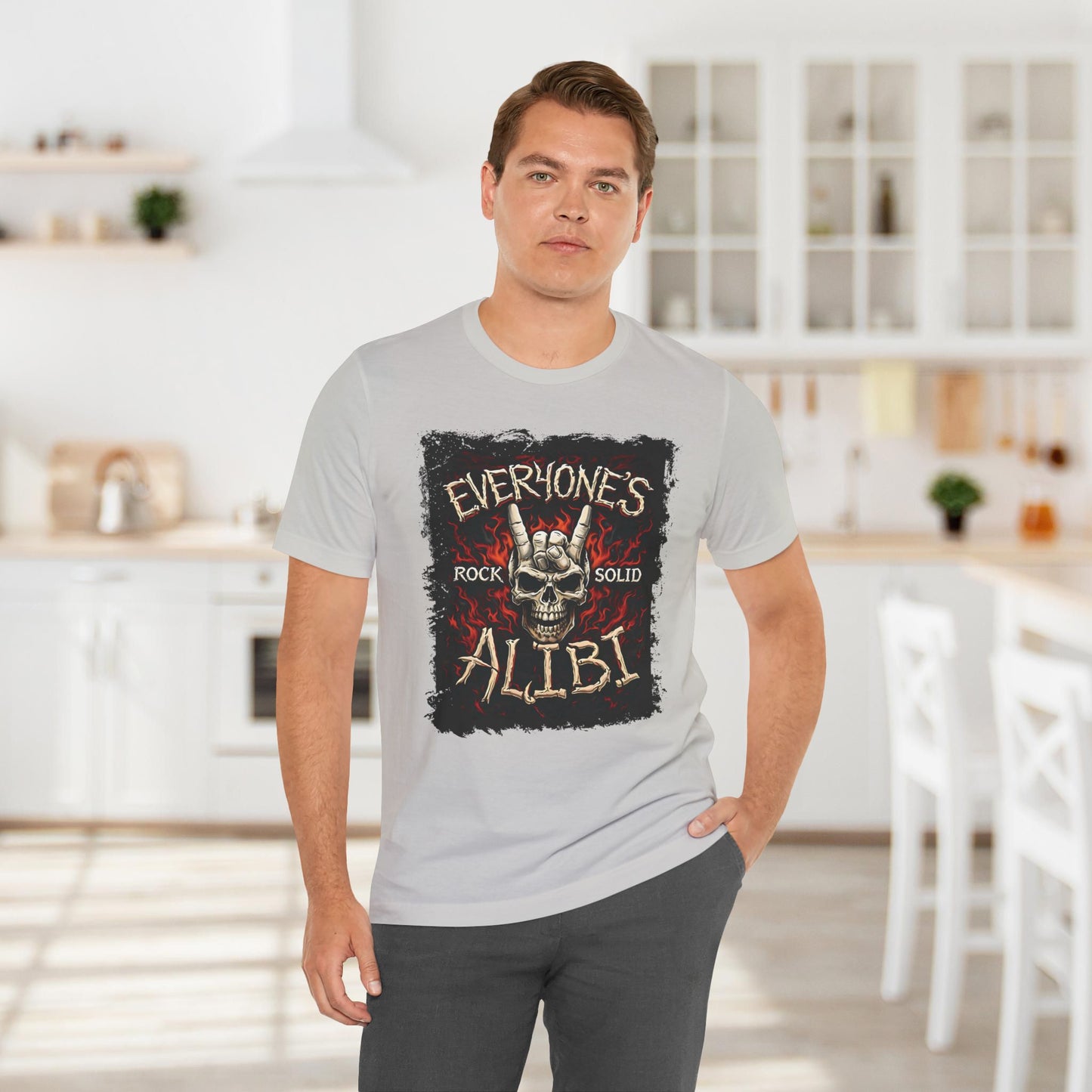 Silver Everyone's Alibi Skull Hand T-Shirt