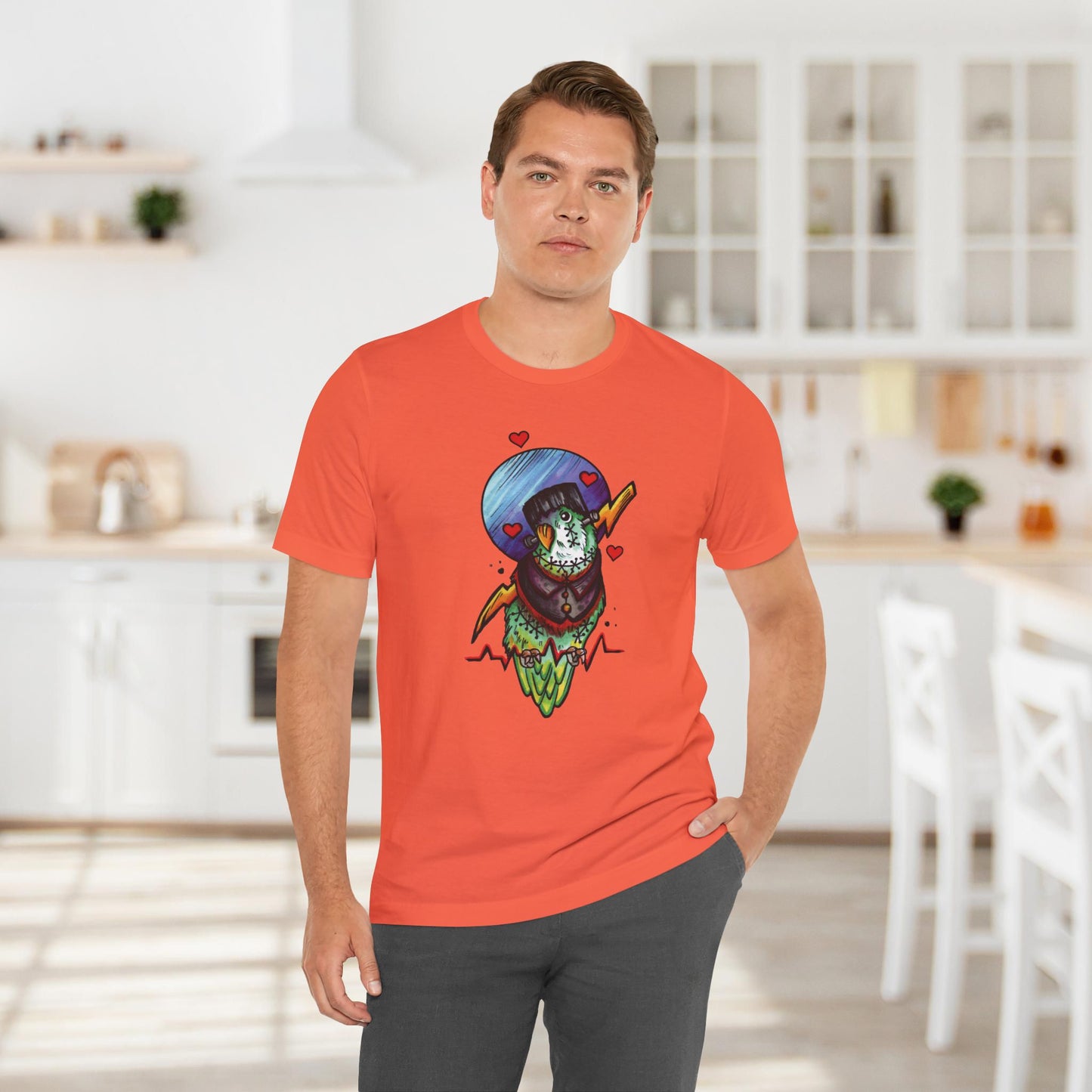 Frankenstein Lovebird, Hand-Drawn & Hand-Colored Tee