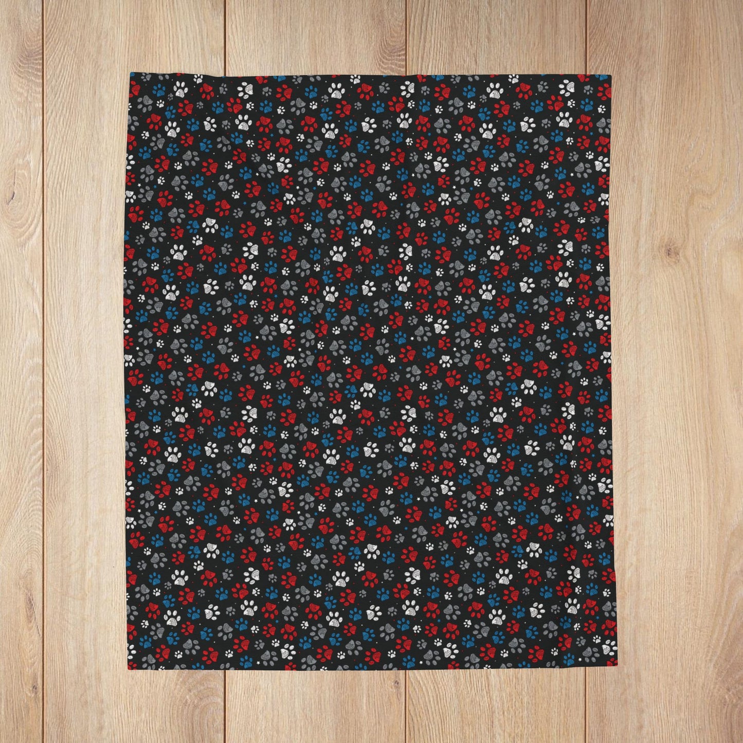 White, Red & Blue Ohio Paw Prints Black Velveteen Plush Blanket