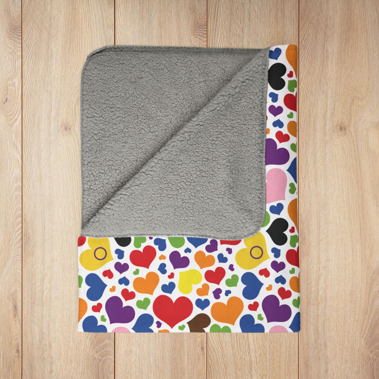 Intersex-Inclusive Progress Rainbow Pride Valentine’s Day Hearts Fleece Sherpa Blanket