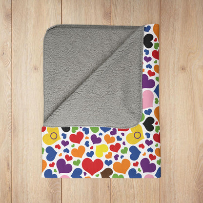 Intersex-Inclusive Progress Rainbow Pride Valentine’s Day Hearts Fleece Sherpa Blanket