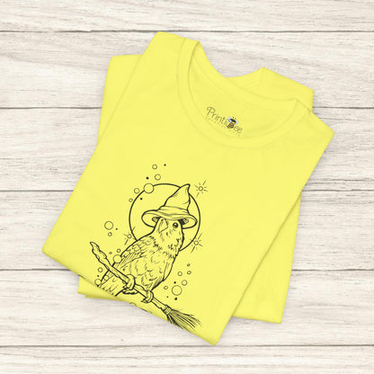 Lovebird Witch on a Broom, Line Art Tee