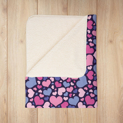Omnisexual Pride Valentine’s Day Hearts Navy Blue Fleece Sherpa Blanket