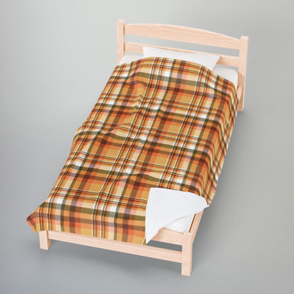 Autumn Tan Plaid Velveteen Plush Blanket