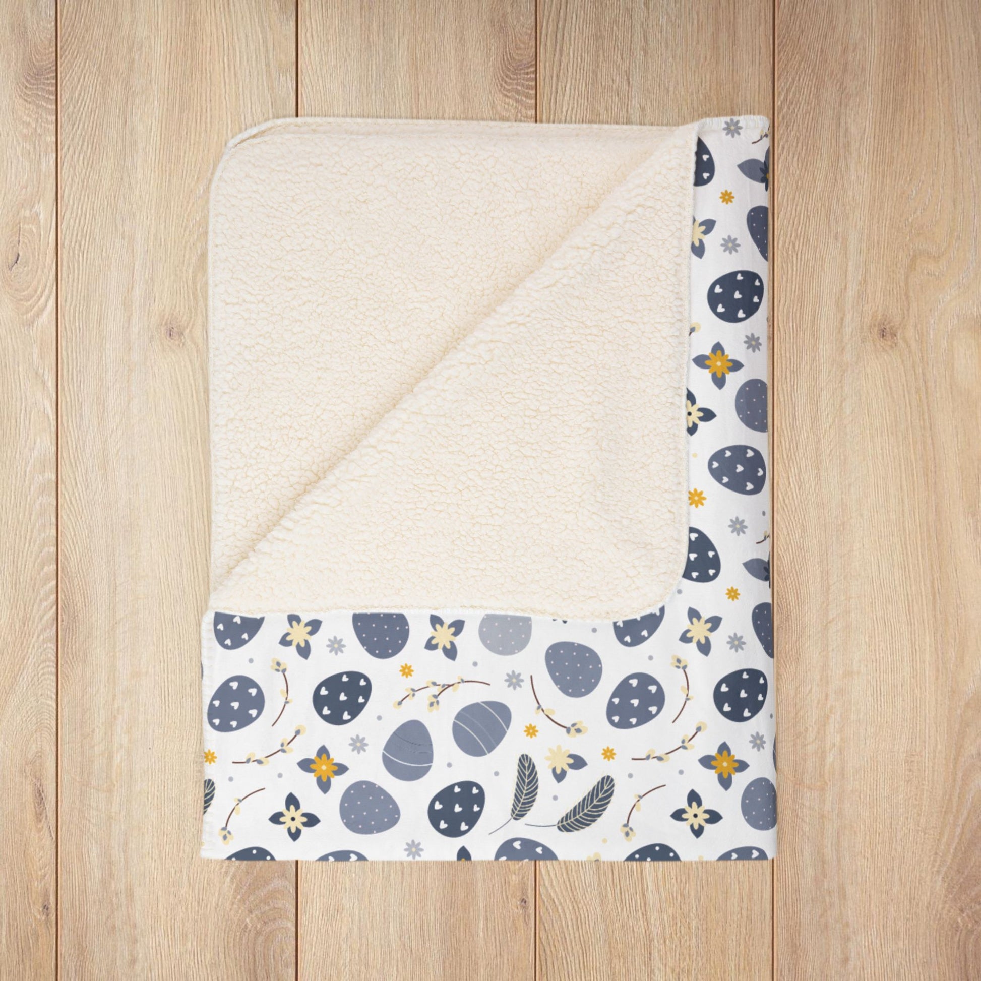 Blue Easter Eggs White Fleece Sherpa Blanket