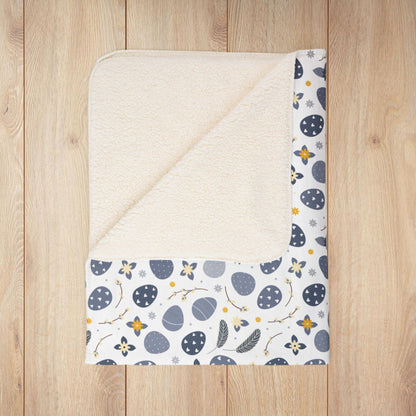 Blue Easter Eggs White Fleece Sherpa Blanket
