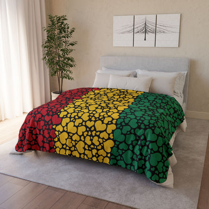 60" × 80" Beige Guinea Flag Hearts Fleece Sherpa Blanket