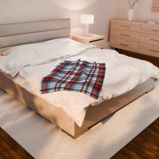 Nautical Teal Plaid Velveteen Plush Blanket