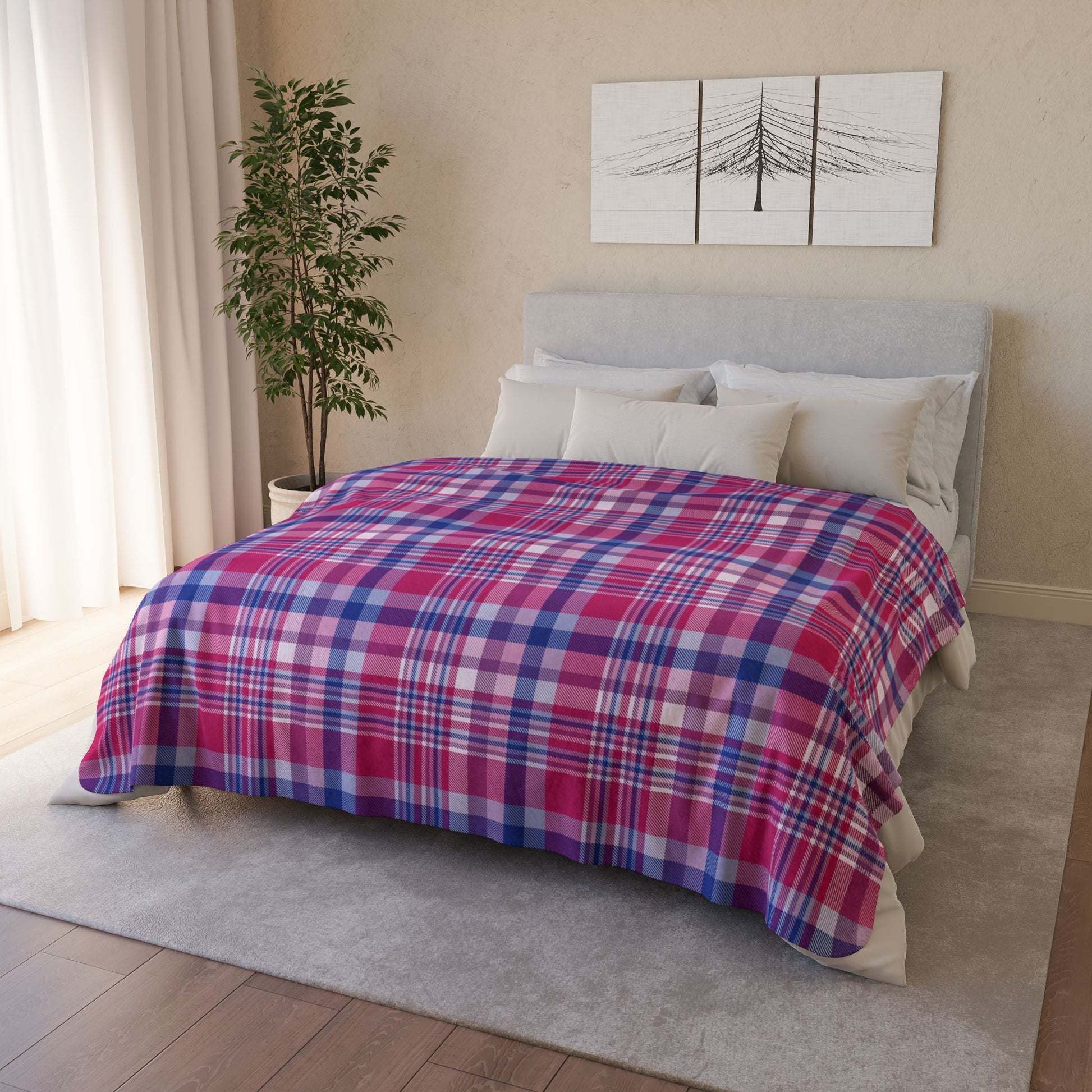 Bisexual Pride Plaid Fleece Sherpa Blanket