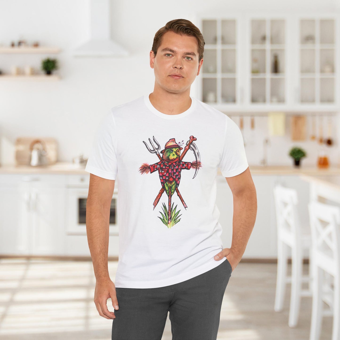 Scarecrow Lovebird, Hand-Drawn & Hand-Colored Tee