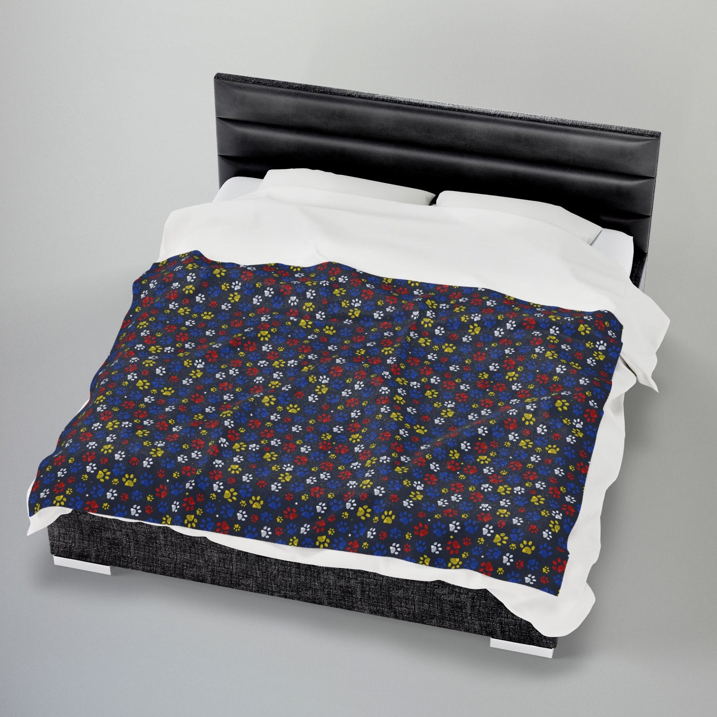 Red, Yellow & Blue Ohio Paw Prints Black Velveteen Plush Blanket