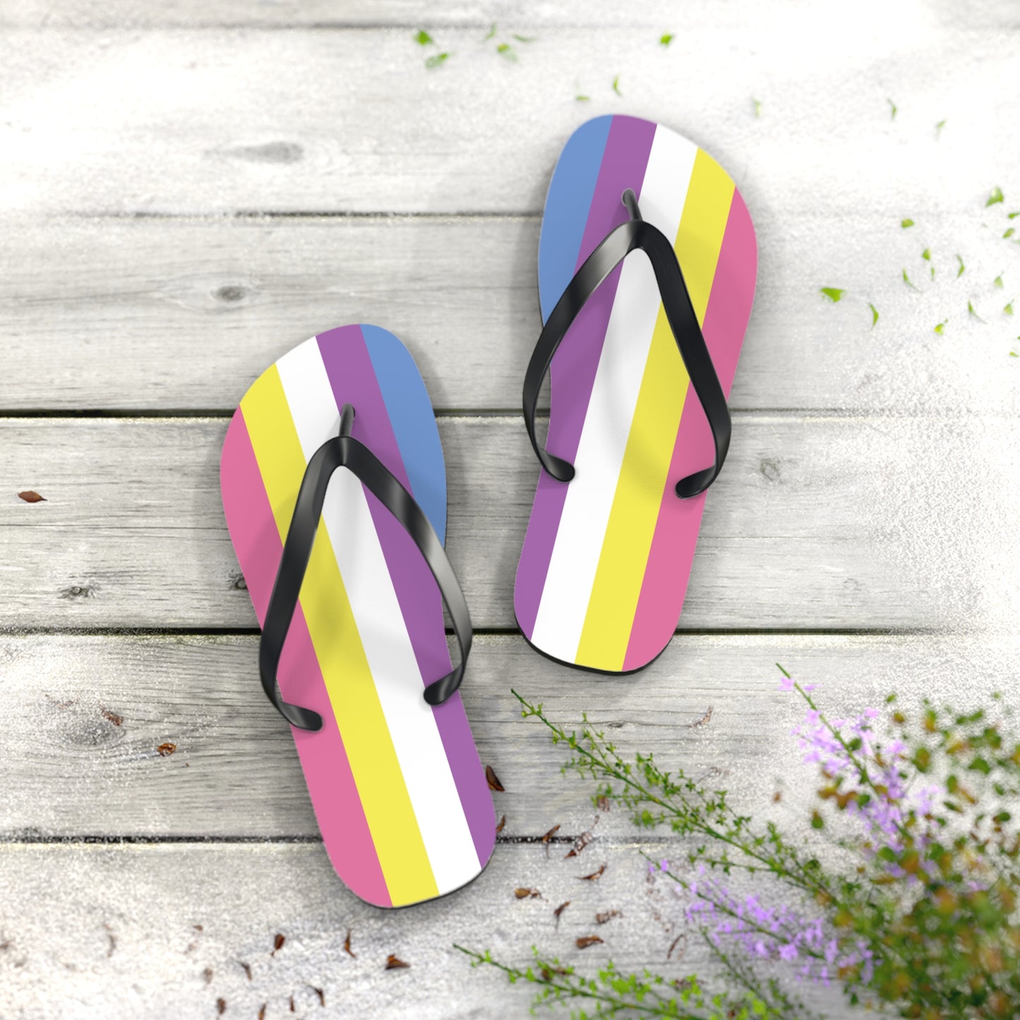 L Black sole Bigender Pride Flip Flops