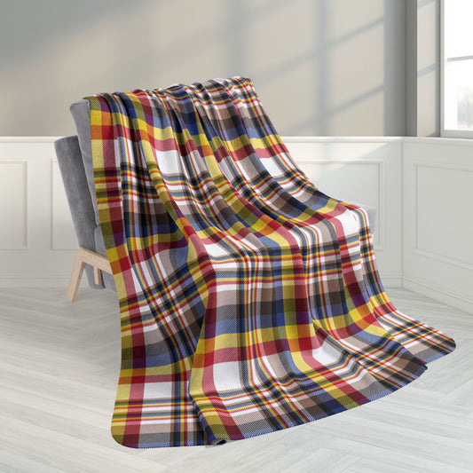 60" × 80" White, Red & Blue Brooklyn NY Plaid Fleece Sherpa Blanket