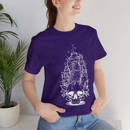 Crazy Scientist Lovebird Sitting on a Skull, Line Art Tee