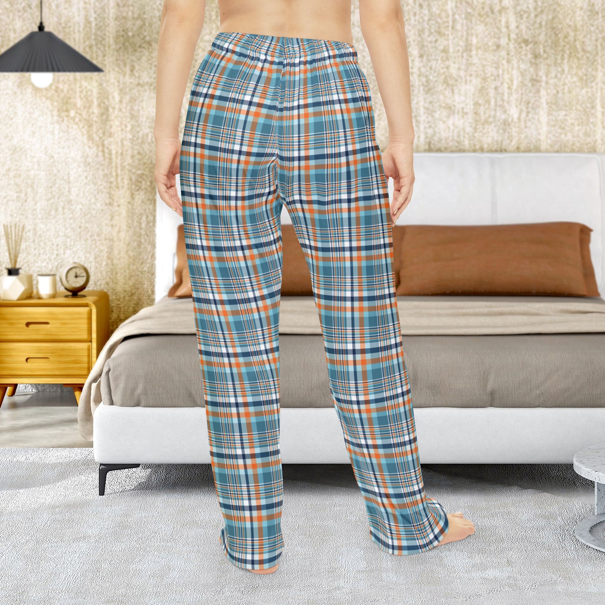 Women’s Light Blue & Orange Ohio Plaid Pajama Pants