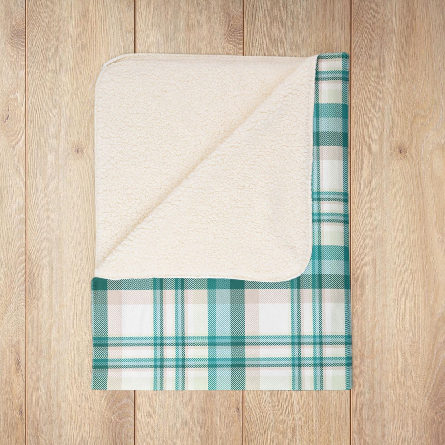 Coastal Teal Plaid Fleece Sherpa Blanket