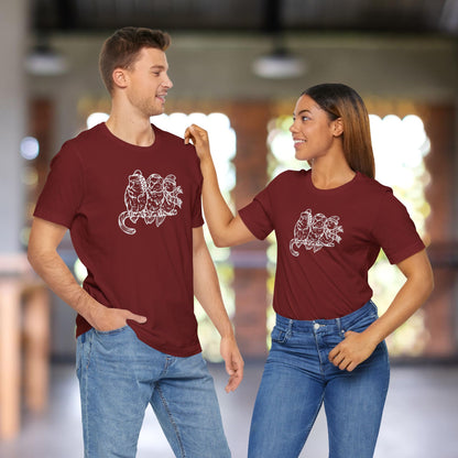 3 Lovebirds in Winter Wear & Perched on a Candy Cane, Line Art Tee