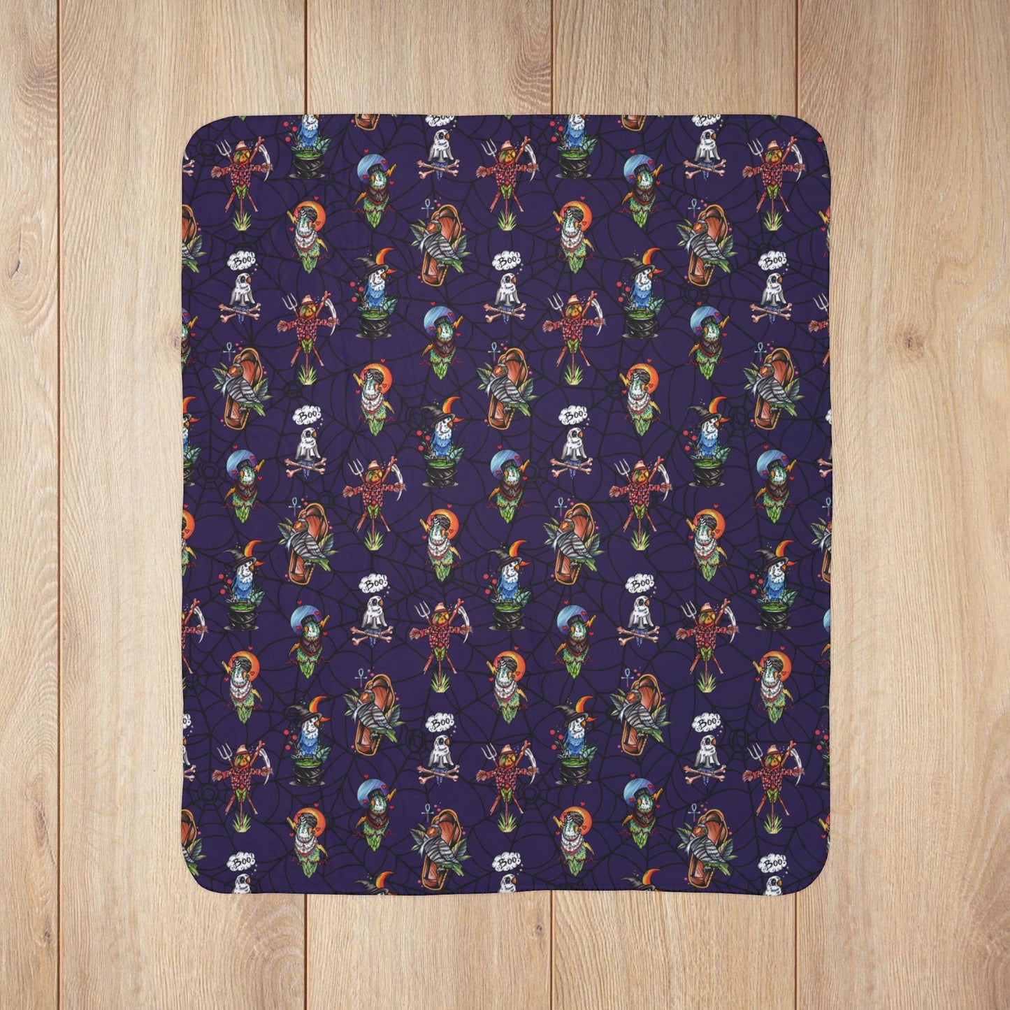 Halloween Lovebirds Fleece Sherpa Blanket, Hand-Drawn & Hand-Colored