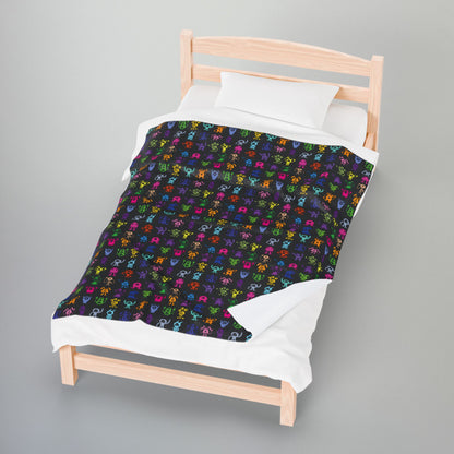 Halloween Multicolored Monsters Velveteen Plush Blanket