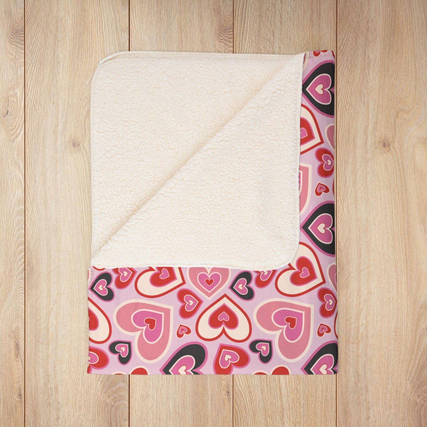 Retro Hearts Valentine’s Day Pink Fleece Sherpa Blanket