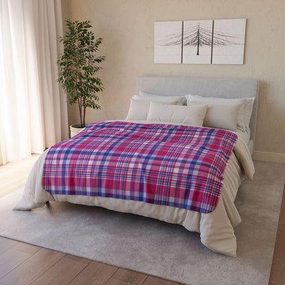 50" × 60" Beige Bisexual Pride Plaid Fleece Sherpa Blanket