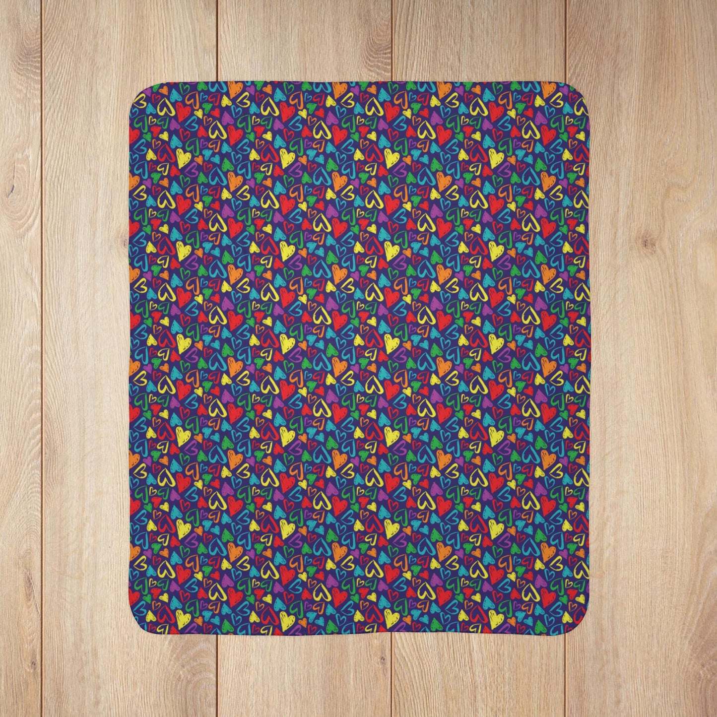 Rainbow Pride Fleece Sherpa Hearts Blanket