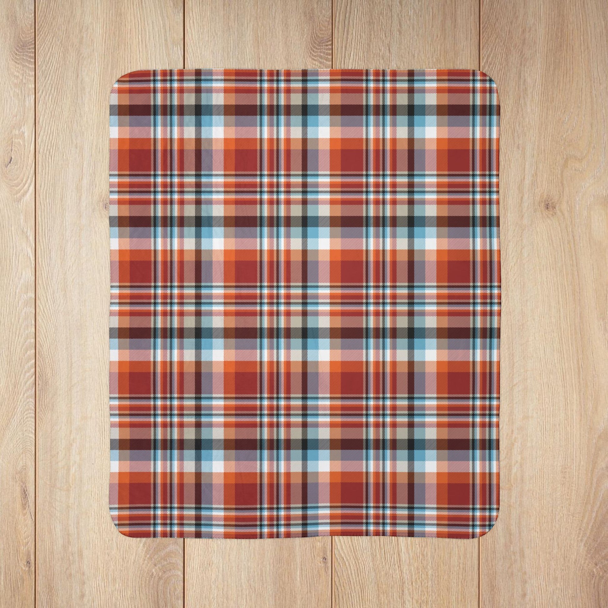 Red, Orange & Blue Sandusky OH Plaid Fleece Sherpa Blanket
