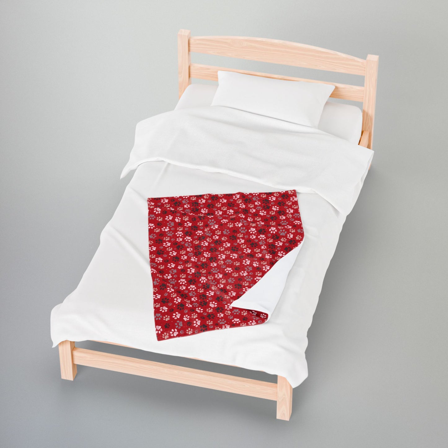 Black & White Paw Prints Red Velveteen Plush Blanket