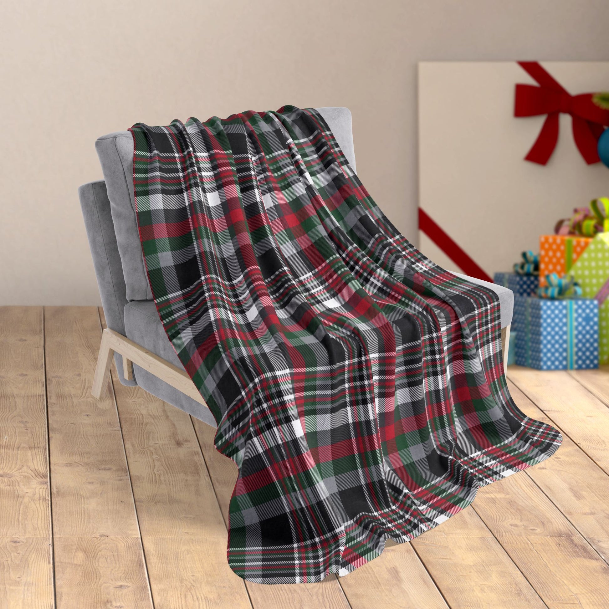 Christmas Silver & Black Las Vegas NV Plaid Fleece Sherpa Blanket