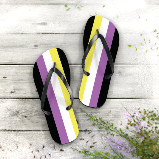 XL Black sole Anonbinary Pride Flip Flops